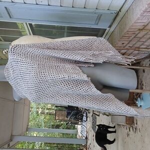 Gray Acrylic‎ Knit Poncho with Fringe And Sequins. Sz.L